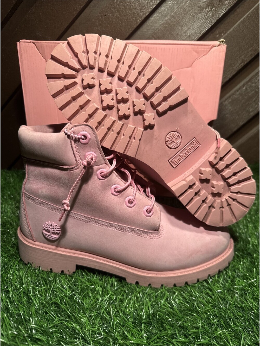 Timberland Premium 6 Inch Light Pink Nubuck Boots A62EQ Girls 6 Womens 7.5 Box